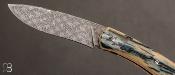 Couteau " Gyr " front flipper custom - Ivoire de mammouth et damas mosaïque par Tim Bernard