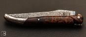 Couteau de collection Laguiole 12 cm Loupe de bois de fer et damas par Rozelier Fabien- Ty Coutelier