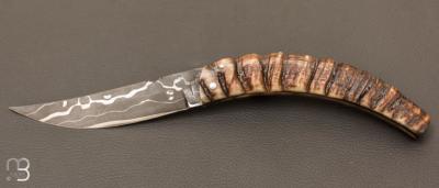 Couteau " Berger XL " pliant par Jos Viale - Lame Damas et corne de mouflon