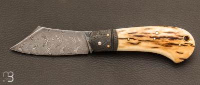 Couteau  "  Jackdaw  " pliant custom Mammouth et damas par Nicolas Weber