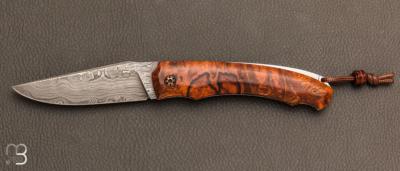 Couteau " Ptidarno " custom  pompe arrire en bois de fer et lame damas de Philippe Ricard