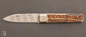  Couteau  " Issard 13cm "  bois de cerf et Damasteel de Robert Beillonnet