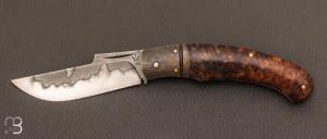 Couteau   "  Esperenza " pliant custom loupe d'amboine stabilis par Nicolas Weber