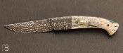 Couteau de poche 1515 pice unique - Damas Vegas Forge - Ivoire de Mammouth bleu