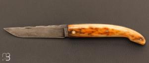 Couteau  "  Montsgur "  par Jean-Paul Tisseyre - Os et lame damas d'Alexandre Musso