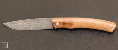 Couteau " 1820 Berthier " par Anthony Brochier - Damas Mosaque et ivoire de mammouth