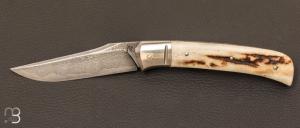 Couteau de poche cran forc par MG Coutellerie Marc George - Damas et Bois de Cerf