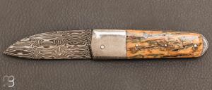 Couteau    "  Chouchou light "  custom en mammouth et damas par Clment Boucheron