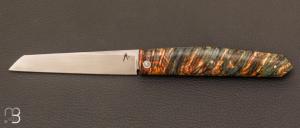Couteau de poche Cran Plat par MG Coutellerie Marc George - Loupe de peuplier stabilise et Elmax