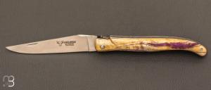  Couteau  "  Laguiole en Aubrac " 12 cm plein manche en loupe de peuplier violet