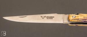 Couteau  "  Laguiole en Aubrac " 12 cm plein manche en loupe de peuplier violet
