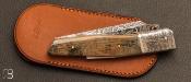 Couteau custom à pompe mammouth et damas par Eric Depeyre