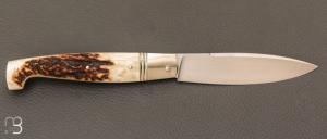  Couteau  "  Alpin Sarde " pliant fait main par Bastien Toubhans - Atelier Beau Merle - Bois de cerf