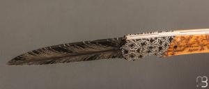    Couteau  "  Balrog L Slim " par Florian Keller - Mammouth et damas plume