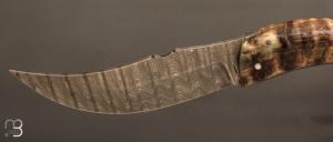  Couteau "Berger XXL" pliant par José Viale - Lame Damas et corne de mouflon