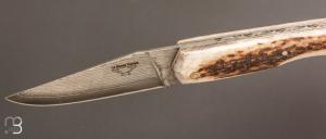   Couteau " Le Boulary " par La Bonne Trempe - Bois de cerf et lame Suminagashi