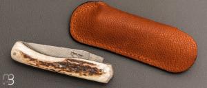   Couteau " Le Boulary " par La Bonne Trempe - Bois de cerf et lame Suminagashi