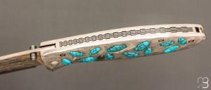  Couteau  " CFLE 18 " par Mcusta - Turquoise et Rainbow damas - Pièce Unique