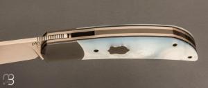 Couteau " Foxy " custom par Maxime Belzunce - Nacre blanche et RWL34