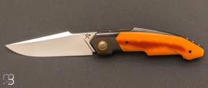  Couteau  "  Front-flipper " custom par Romain Lopez - Micarta butterscotch et RWL-34