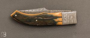    Couteau " Gentleman Folder " custom par Claude Giraud - Ivoire de mammouth et lame damas