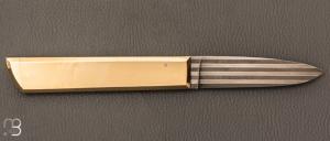   Couteau " Hemi  " pompe arrière laiton et lame damas par Nicolas Couderc