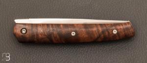 Couteau "  K-hannibal " custom pliant de Michel Grini - Loupe de noyer US stabilisé et RWL-34