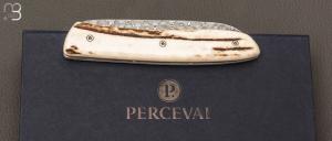    Couteau de poche modèle  " L08 " par Perceval - Damas et Bois de cerf