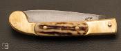 Couteau custom de poche à cran carré de Pierre Henri Monnet - Laiton et bois de cerf