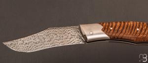  Couteau  "  Lazy Clip " de collection par Olivier Ouertal - Manguier ondé et lame damas plume
