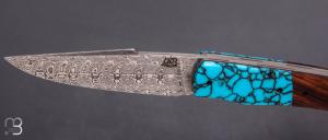  Couteau " Le Condor " par Lames de l'Ouest - Bois de fer / Turquoise et Damasteel