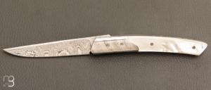   Couteau " Le Thiers " de poche custom par Des Horn - Nacre et Damas