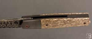    Couteau  " Liner-Lock custom  " par Florian Dreyer FD-Knives - Os de dinosaure et damas