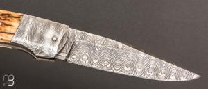   Couteau " Lock-back " par A & J Chomilier - Ivoire de mammouth et lame damas