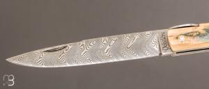   Couteau " Mandrin  " de collection par Philippe Voissière - Ivoire de mammouth et lame Damasteel®