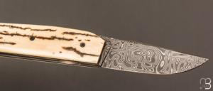  Couteau  "  Mastard " custom par Christophe Arbogast - Ivoire de mammouth et lame damas de F.Keller