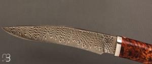    Couteau droit par Nicolas Mestrallet - Atelier du couteau de Vaunaveys - Lame forgée acier damas et loupe d'amboine