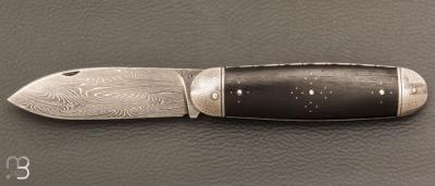    Couteau " Navette " custom par David Breniere - Ebène et damas multi barreaux