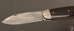    Couteau " Navette " custom par David Breniere - Ebène et damas multi barreaux