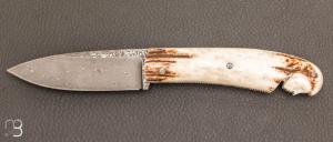 Couteau  "  Pièce unique  " de Jérôme Lamic - Bois de cerf et damas