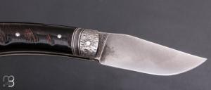   Couteau " Pièce unique " cran forcé par Mickaël Moing - Corne de buffle et acier C130
