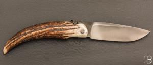 Couteau de poche Piémontais par Mickael Moing - Bois de cerf et 100c6