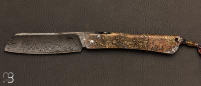 Couteau de poche Piémontais façon higonokami en Damas par Mickaël Moing