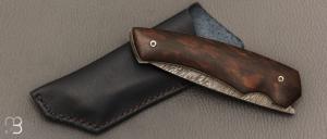   Couteau " Quetsche " Liner-Lock flipper par Louis Contat - Noyer et damas explosion