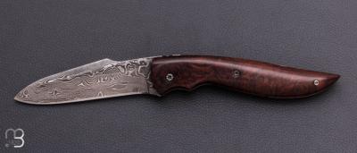    Couteau " Rapace " pliant par Jean-Yves Bourbeau - Palissandre et lame damas
