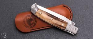  Couteau " Rumilly " custom par David Brenière - Bois de cerf / Damas et 90MCV8