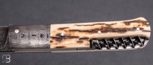    Couteau " Slipjoint 2 pièces " custom par Karim Valentin - Les couteaux D'Hure - Ivoire de mammouth et damas