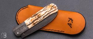    Couteau " Slipjoint 2 pièces " custom par Karim Valentin - Les couteaux D'Hure - Ivoire de mammouth et damas