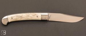 Couteau " Slipjoint " custom par Laurent Gaillard - Bois de cerf poli et 14c28N