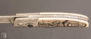  Couteau " Small Ball Release "  custom par Des Horn - Big Five scrimshaw by Nkosi Jubane